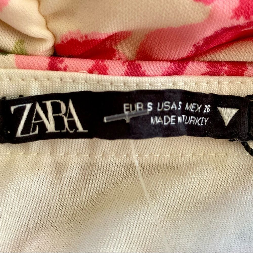 NEW ZARA Draped Ruched Floral Rose Strapless Bodysuit Pink Green White Size S - Picture 14 of 16